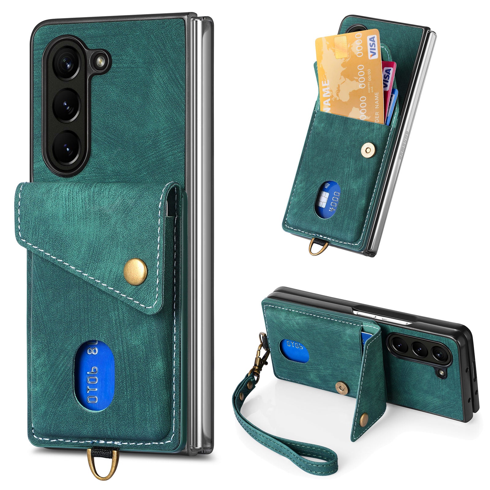 For Samsung Galaxy Z Fold5 5G Retro PU PC Phone Case Card Holder Kickstand Phone Cover with Wrist Strap For Samsung Galaxy Z Fold5 5G Retro PU PC Phone Case Card Holder Kickstand Phone Cover with Wrist Strap